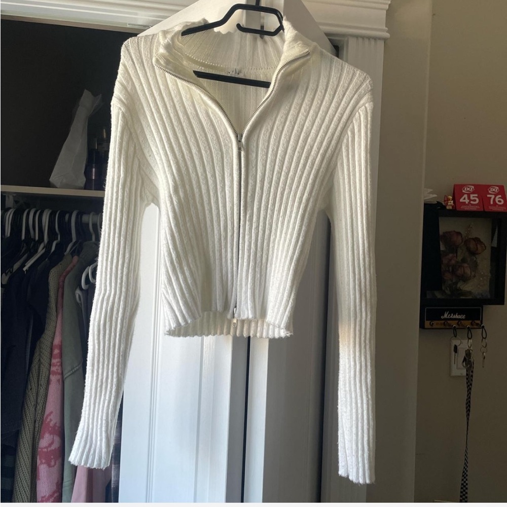 Garage White zip up Up Sweater